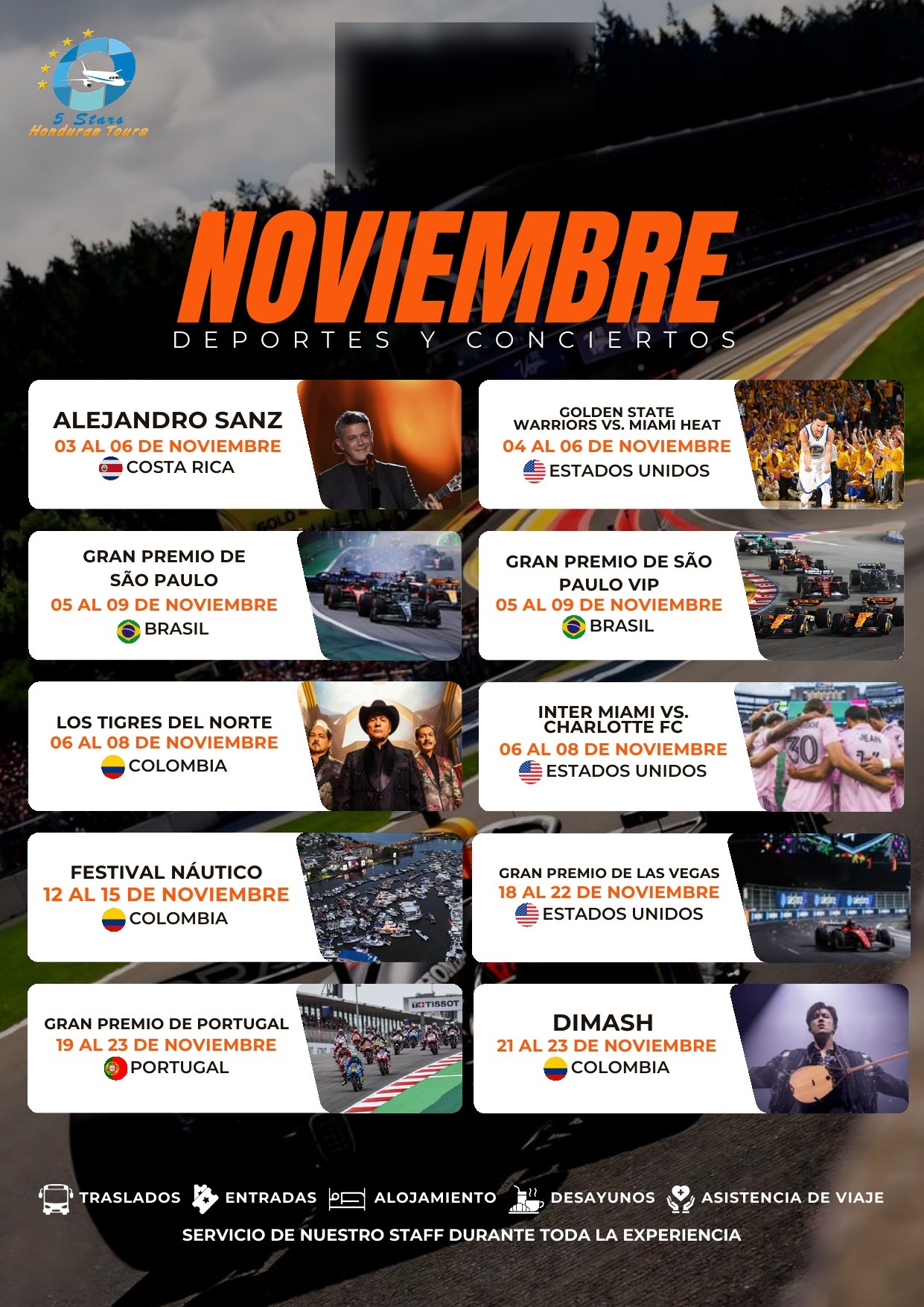 Flyer Noviembre (parte 1) — eventos deportivos y conciertos