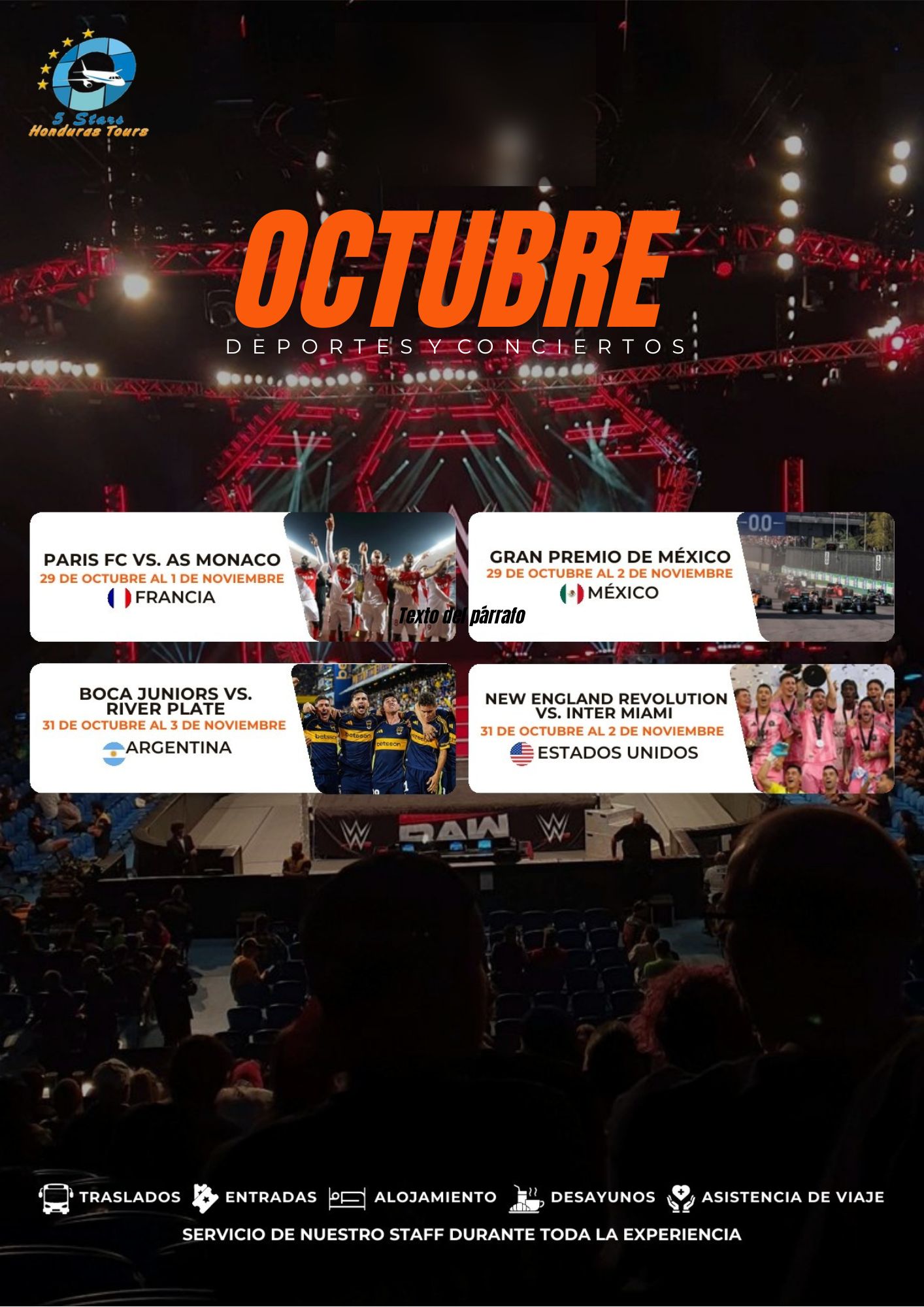 Flyer Octubre (parte 2) — eventos deportivos y conciertos