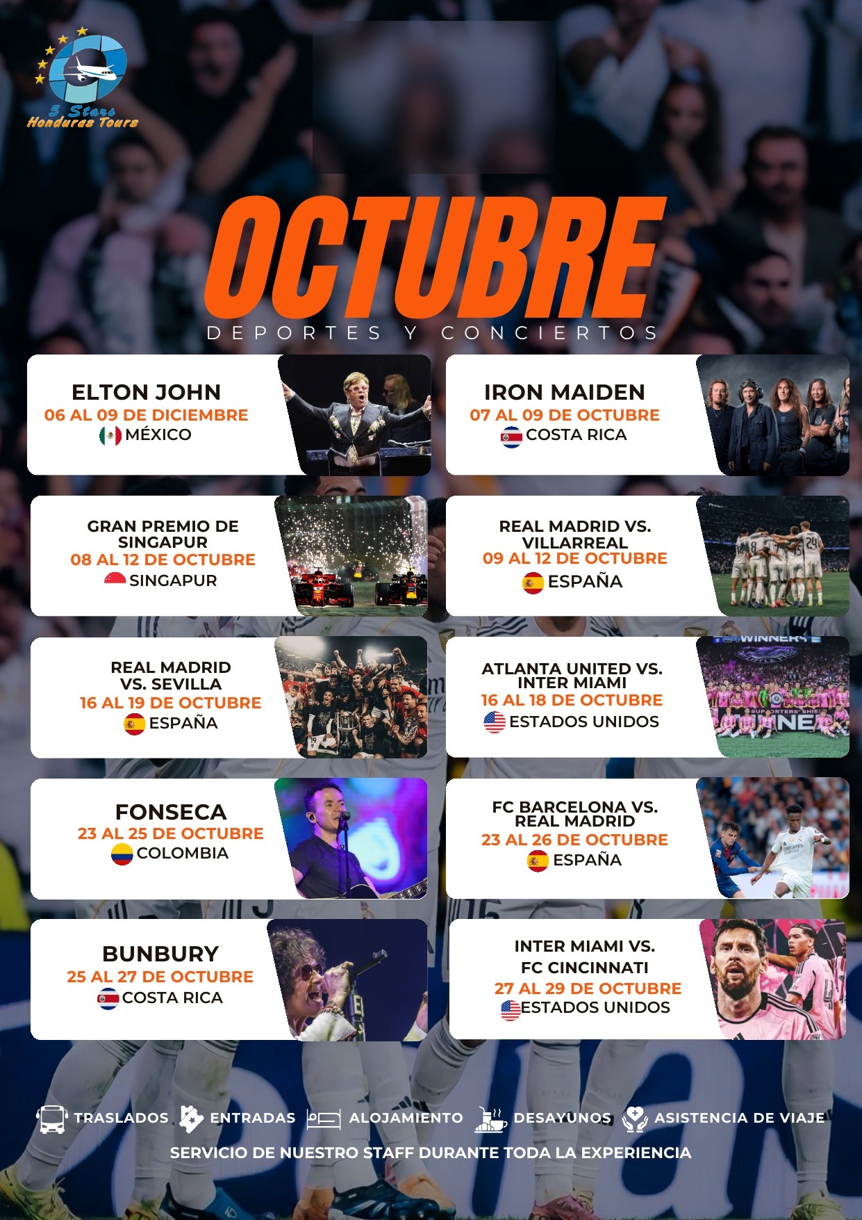 Flyer Octubre (parte 1) — eventos deportivos y conciertos